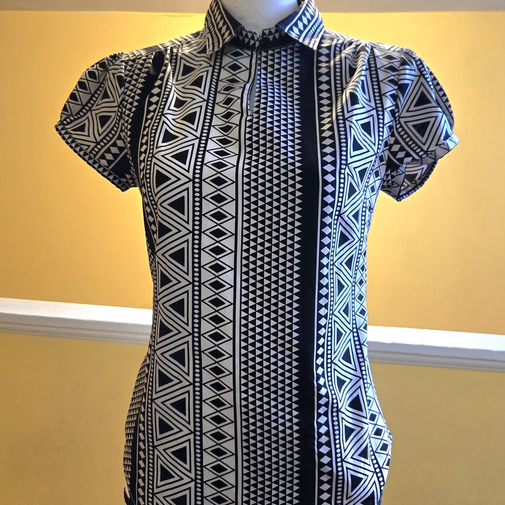 Geometric Black and White Women's Top